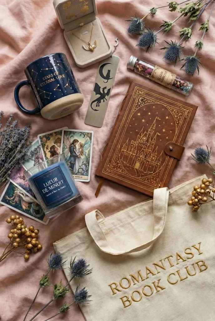 Divers produits littéraires sur le thème de la romantasy