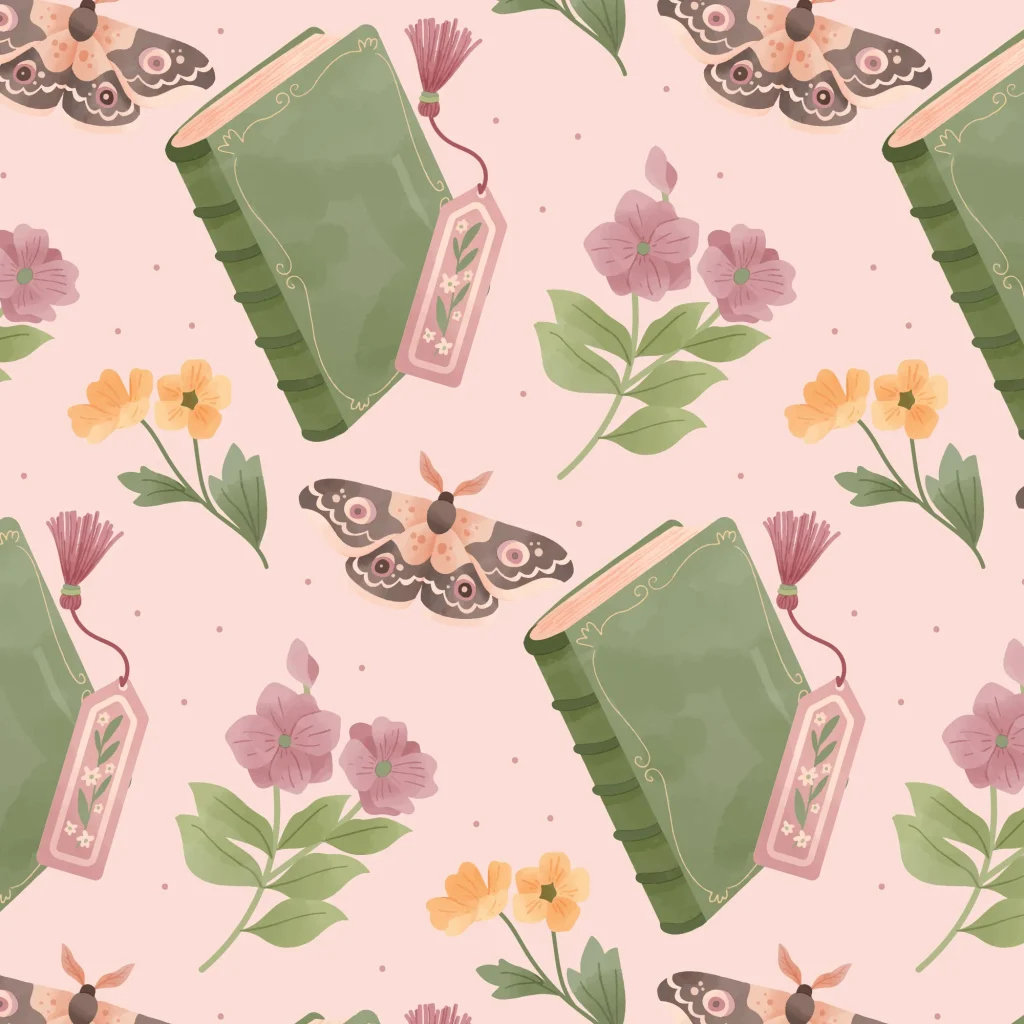 Motif livre fleur papillon