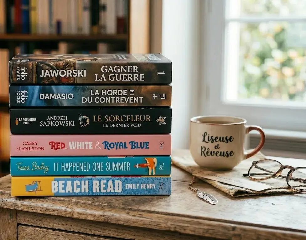 pile de 6 livres romance et fantasy au format poche